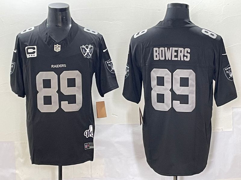 Men 2025 Oakland Raiders 89 Bowers Black Throwback Three generations Nike Limited NFL Jersey style 22